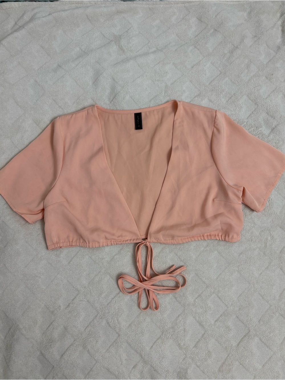 Peach Tie-Front Cropped Top with Deep V